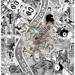 A black and white image of many different types of graffiti.