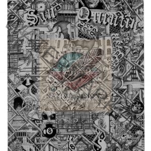 A black and white image of a collage.